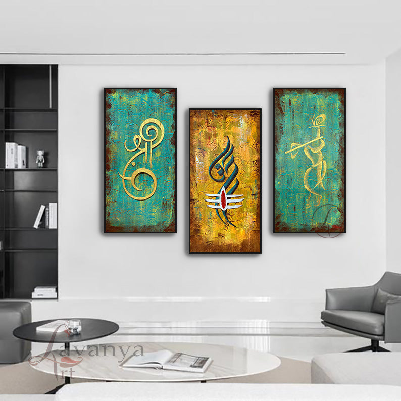 Modern Ganesha,krishna,Shiva painting |Set of 3 Abstract Indian Art