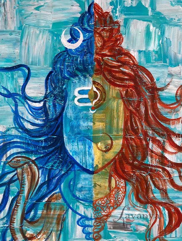Handmade Shiva Parvati Painting | Original Ardhanarishwar Wall Art