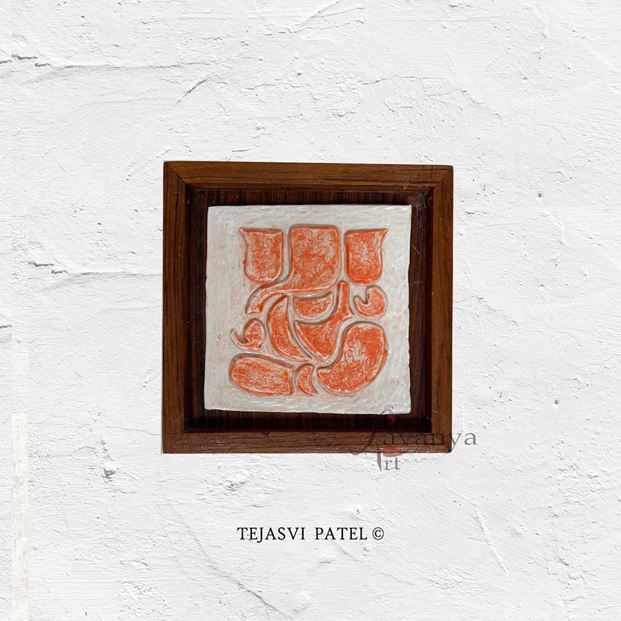 Transform your walls with handmade ceramic wall sculpture by Tejasvi Patel. Indian art from Lavanya Art Studio featuring textured art in teak wood frames.