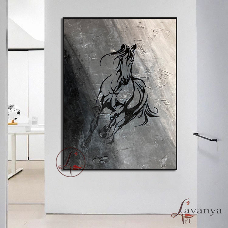 Abstract Horse Canvas Art | Large Minimalist Animal Wall Painting