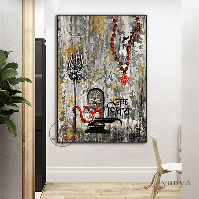 Handmade Shiva Canvas Painting | Abstract Indian Wall Decor