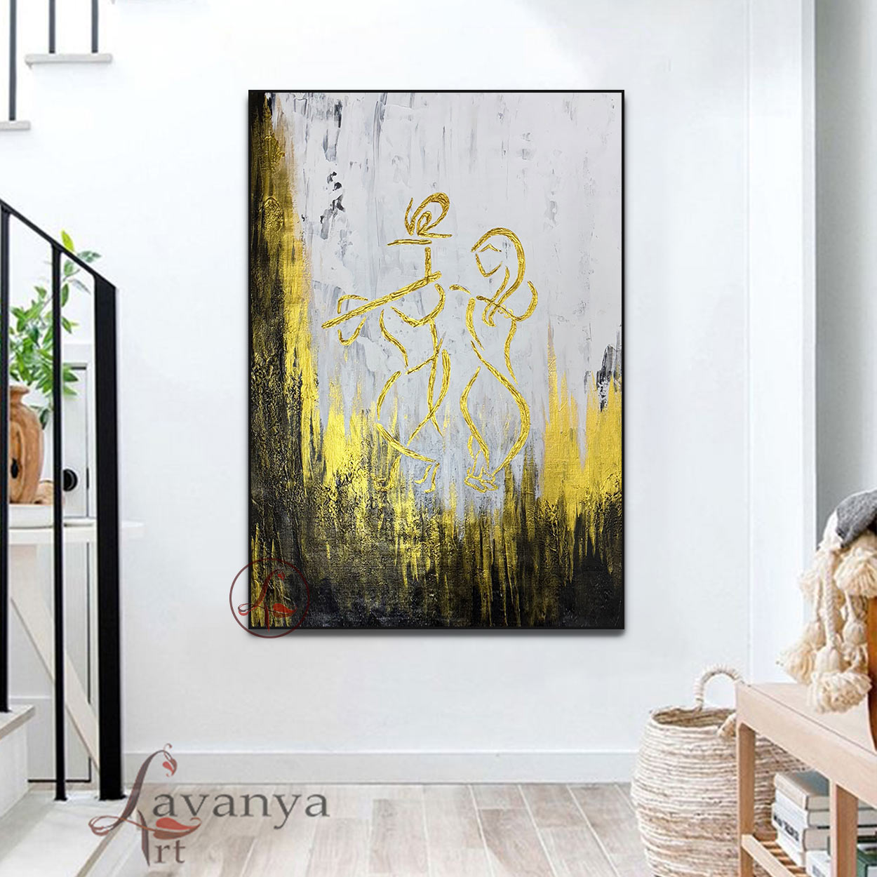 Contemporary Indian Krishna painting with luxurious textures, handcrafted by Tejasvi Patel at Lavanya Art Studio.