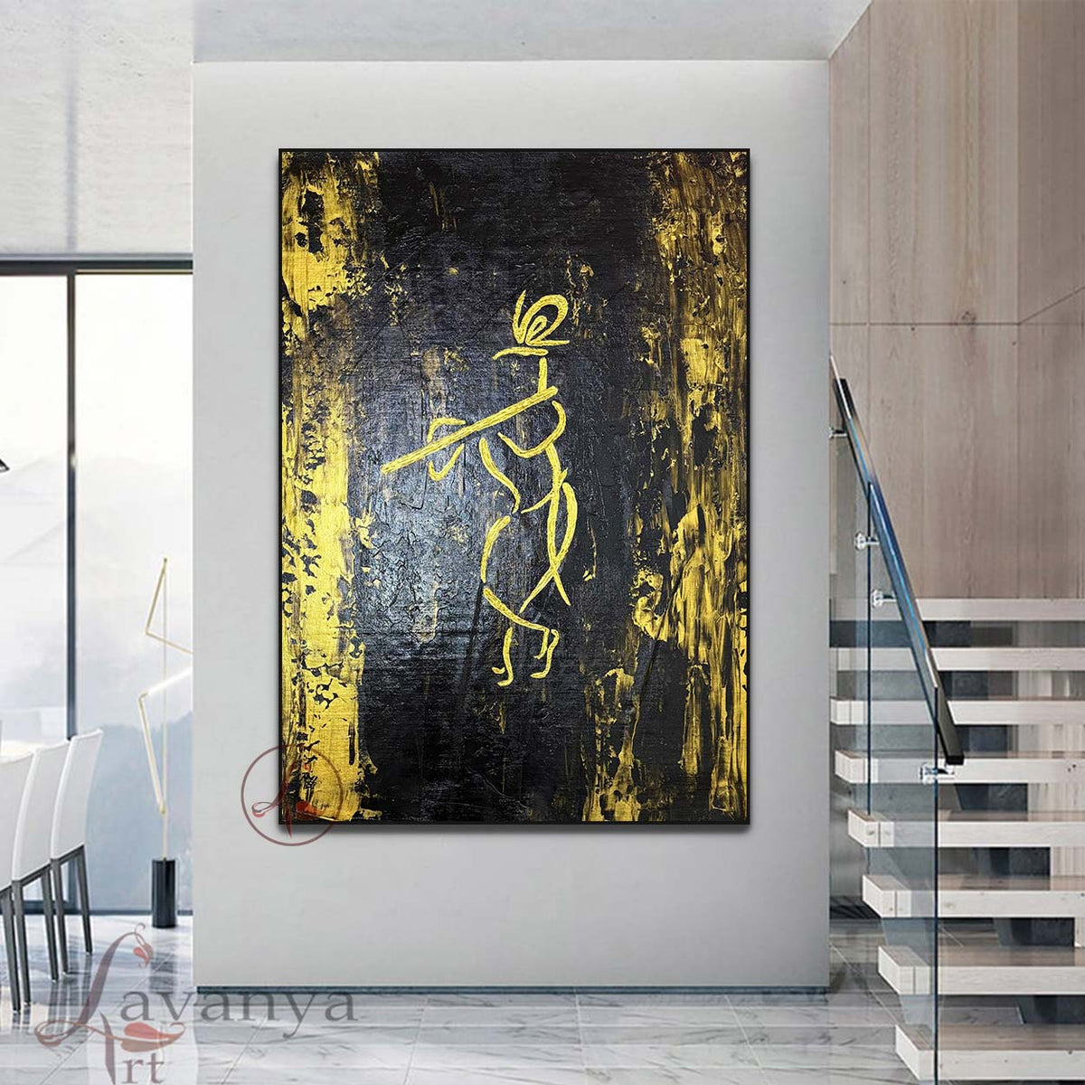 Contemporary Radha Krishna canvas painting featuring modern Indian art by Tejasvi Patel.
