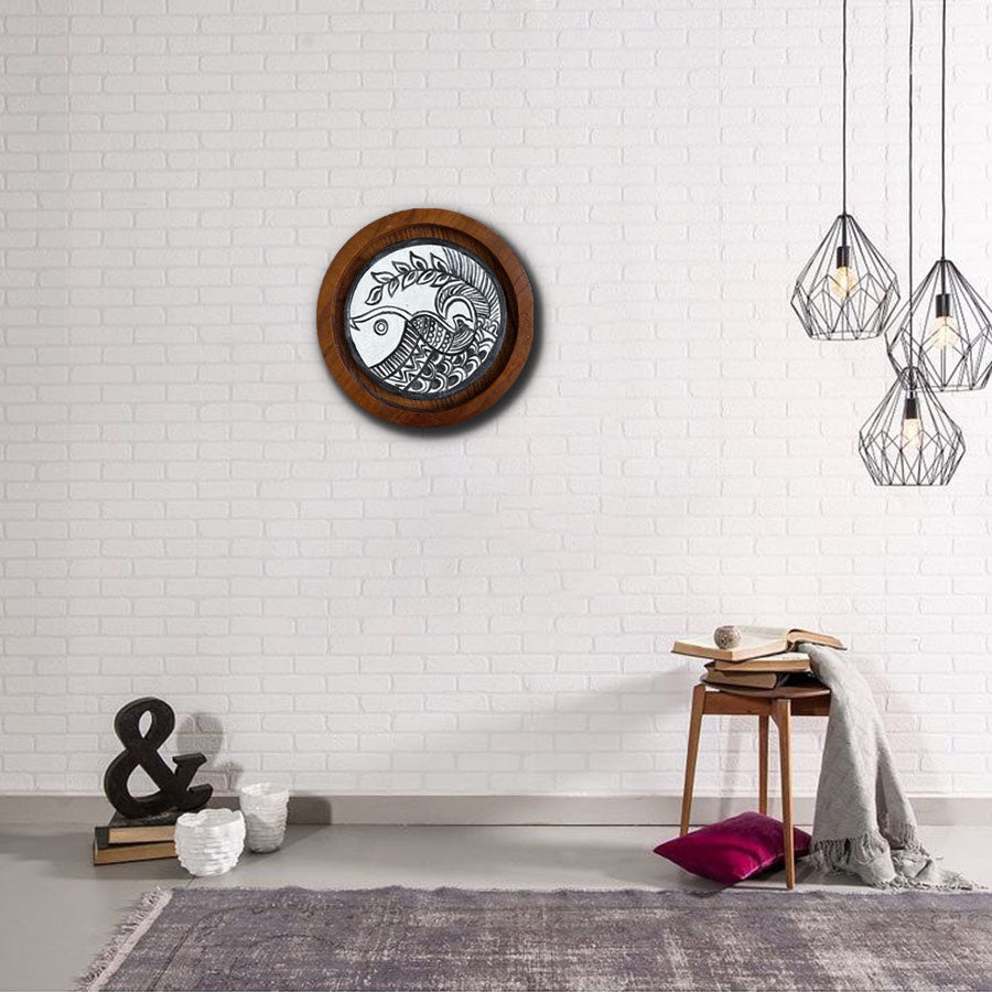 Ceramic Wall Art | Teak Frame Handmade Tile Decor Piece