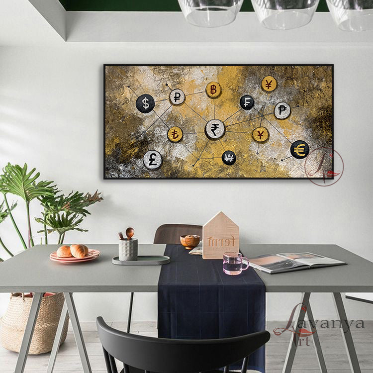 Abstract Currency Painting | Gold Silver Office Art