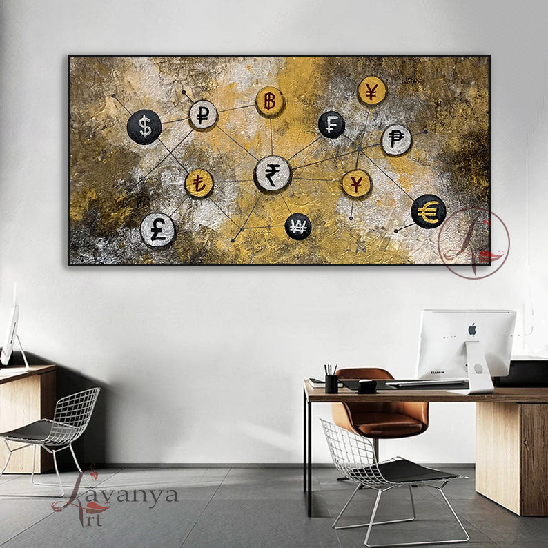 Abstract Currency Painting | Gold Silver Office Art