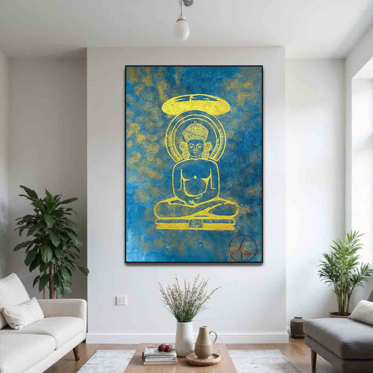 Shri Simandhar Swami Jain Art: Abstract Canvas Painting, bhavi Tirthankara