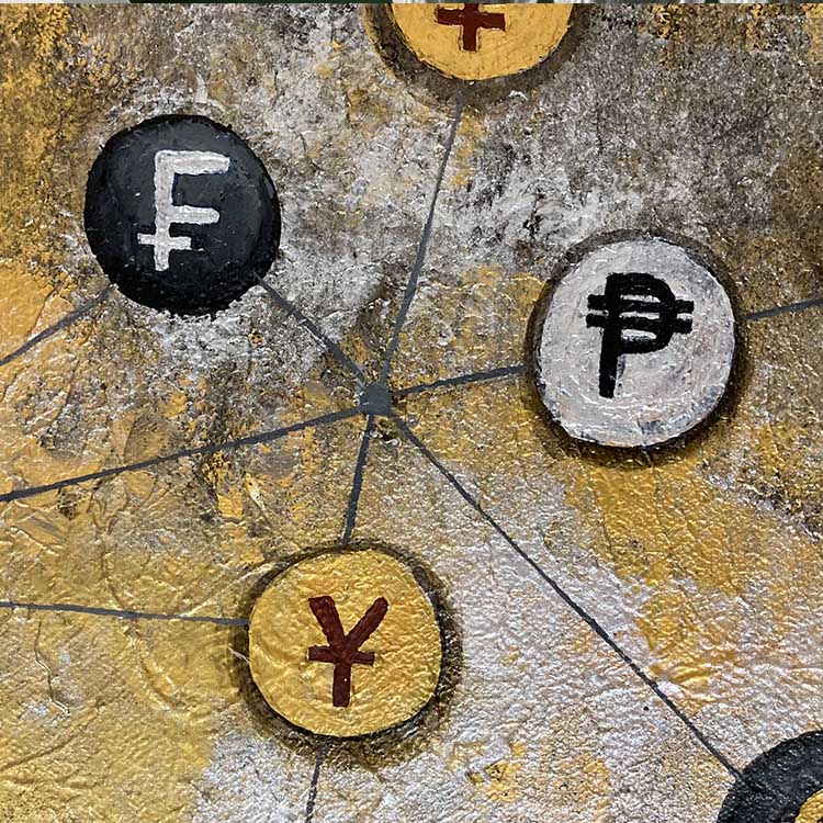 Abstract Currency Painting | Gold Silver Office Art