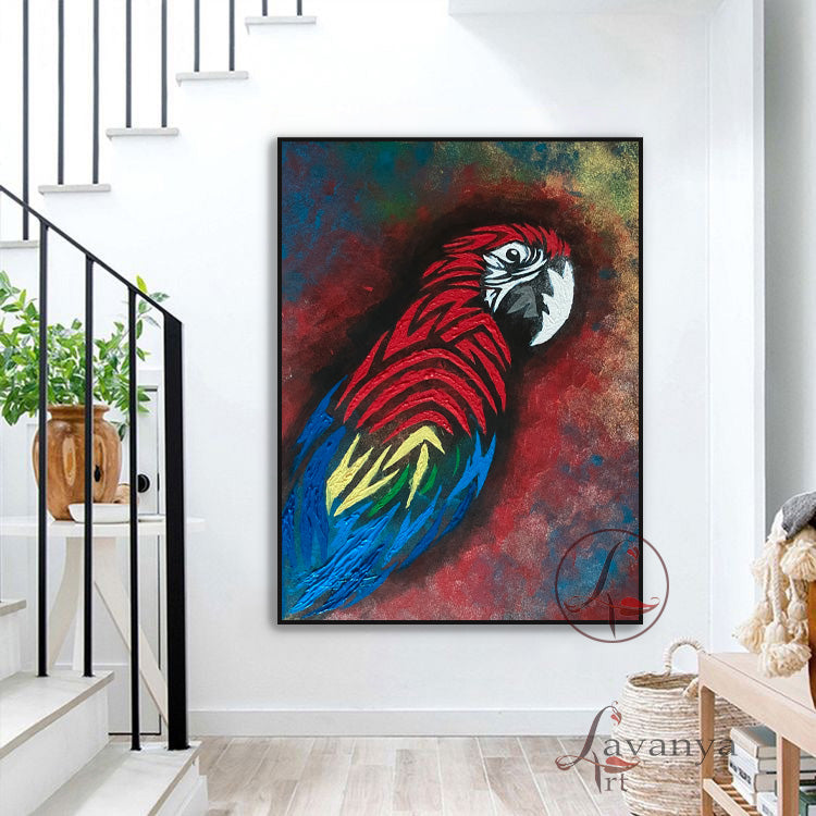 Macaw Artwork | Original Parrot Canvas Painting Decor