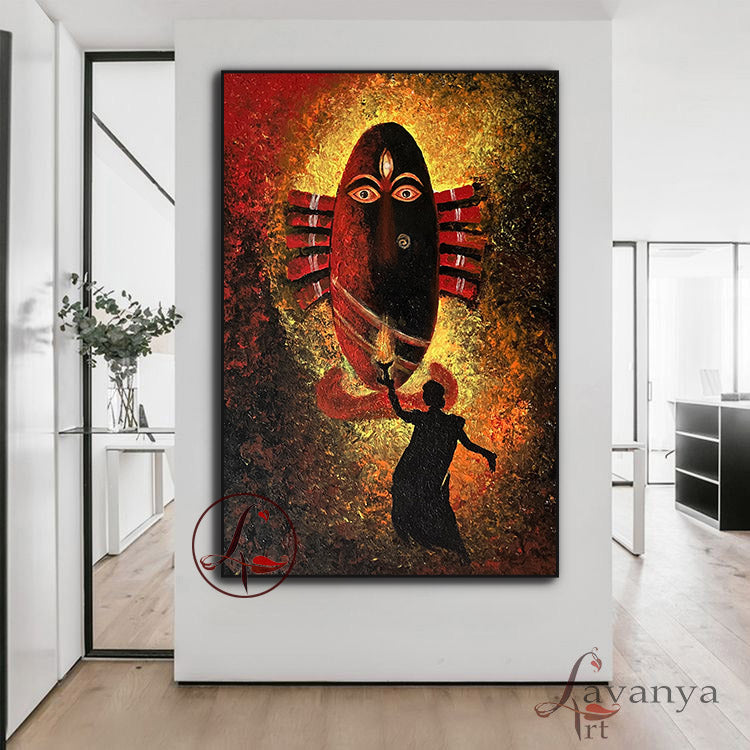 Original abstract durga painting by Tejasvi Patel at Lavanya Art Studio. Handmade Indian art featuring textured finishes and timeless spiritual beauty.