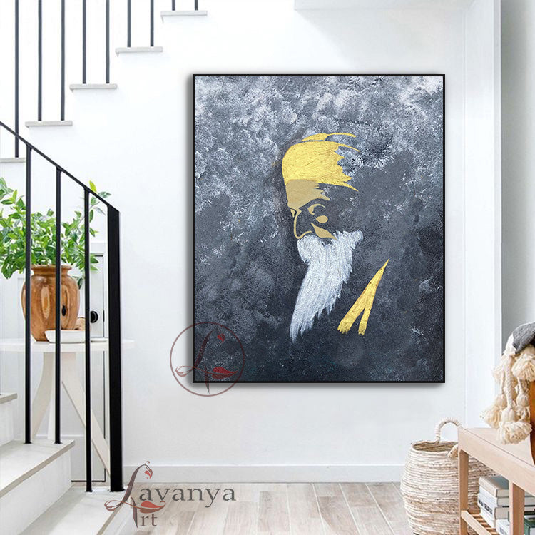 Guru Nanak Spiritual Art | Sikh Canvas Painting