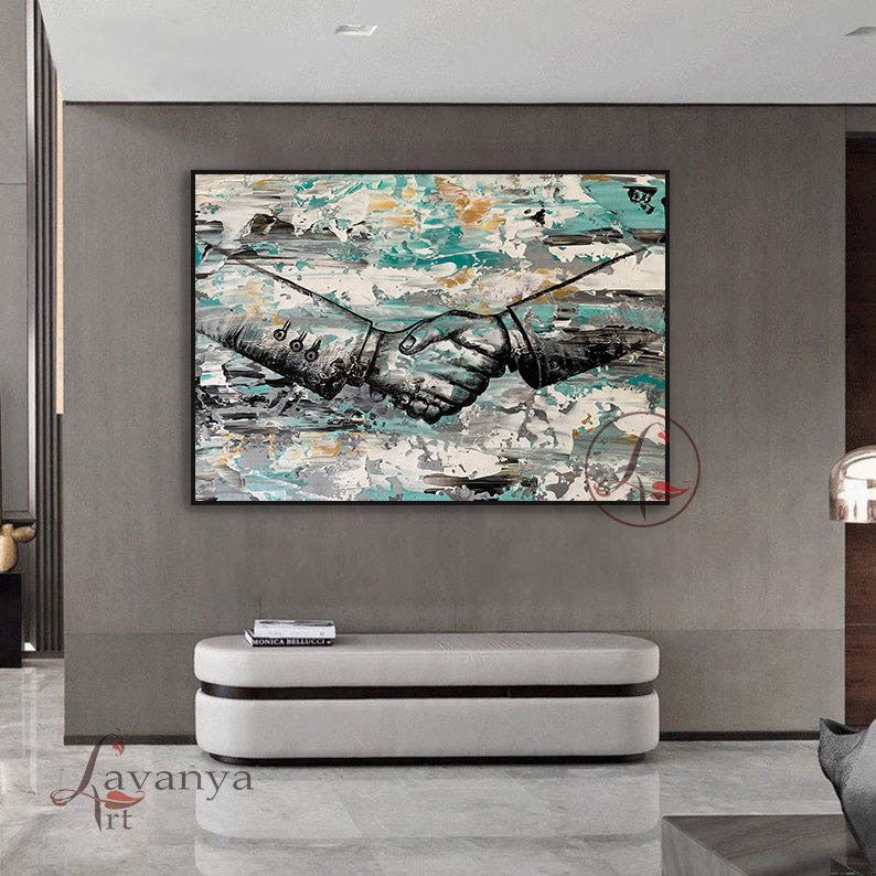 Handshake Painting | Abstract Office Canvas Wall Art