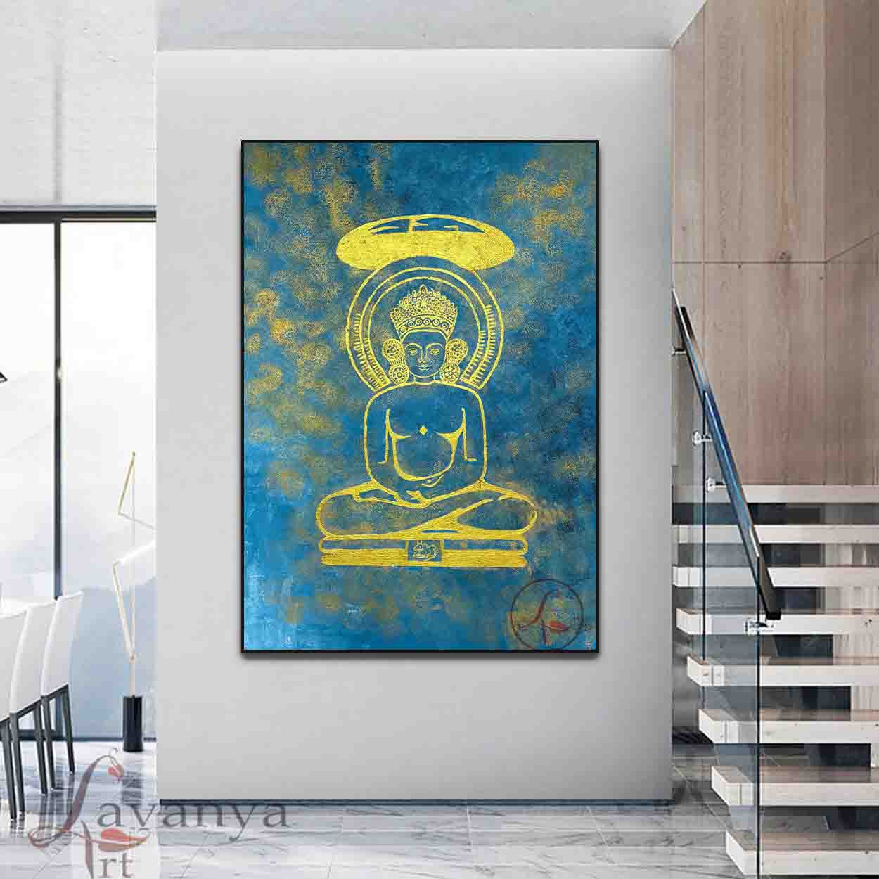 Shri Simandhar Swami Jain Art: Abstract Canvas Painting, bhavi Tirthankara