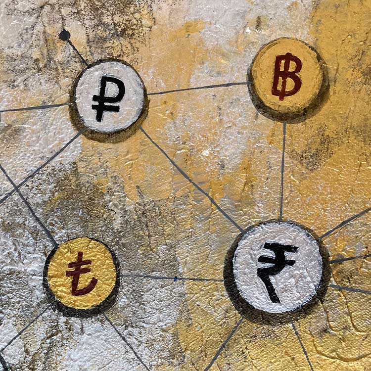 Abstract Currency Painting | Gold Silver Office Art