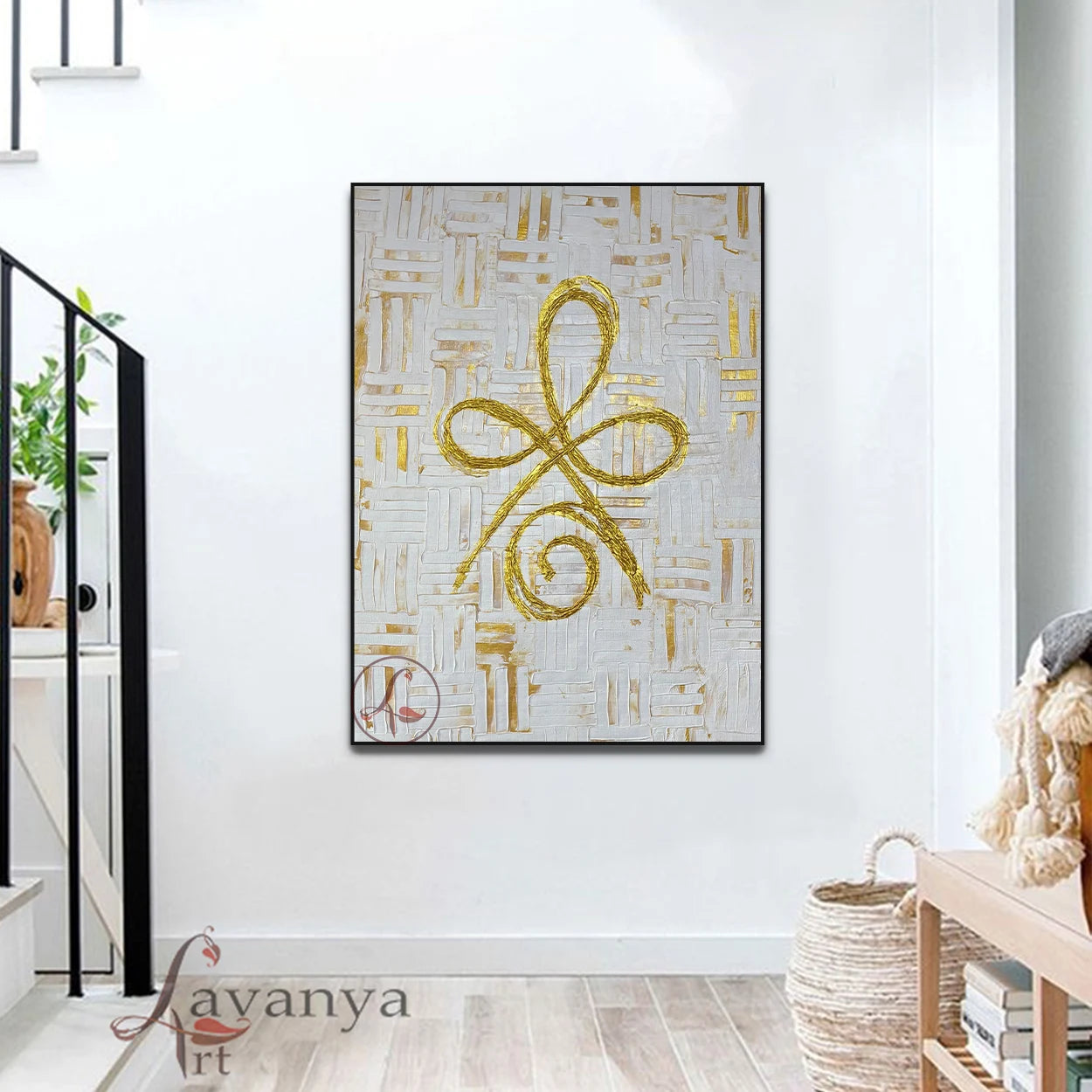 Unconditional Love Symbol | White Gold Abstract Canvas Art