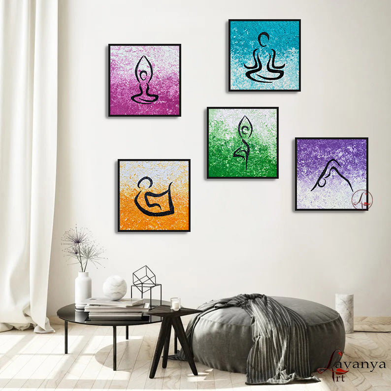 Yoga Pose Canvas Art Set | Meditation Studio Wall Decor
