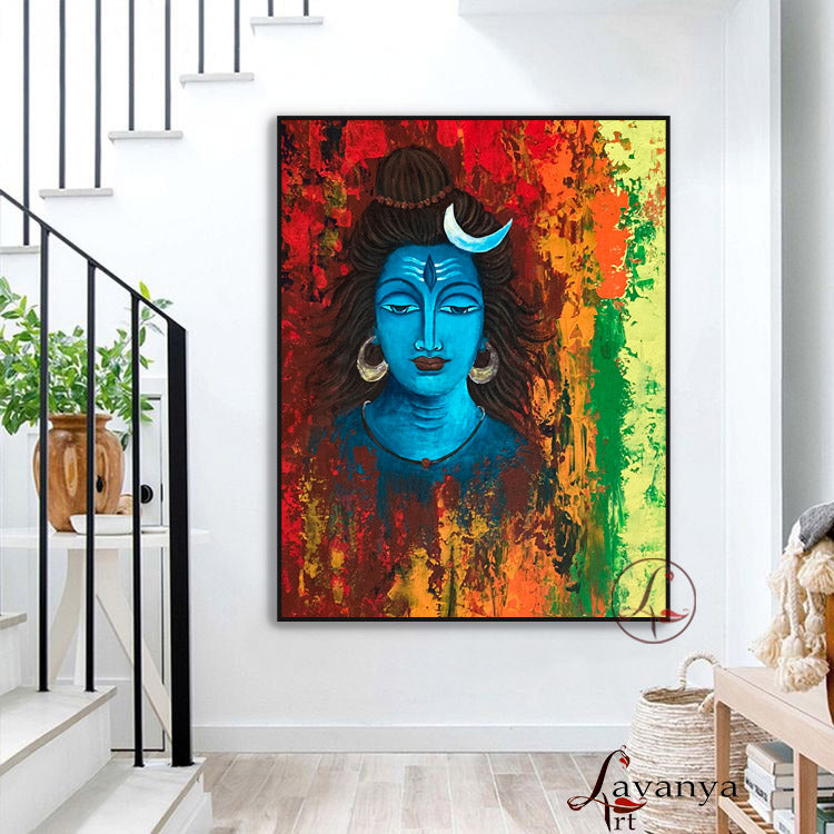 Abstract Shiva Painting | Modern Indian Canvas Wall Art