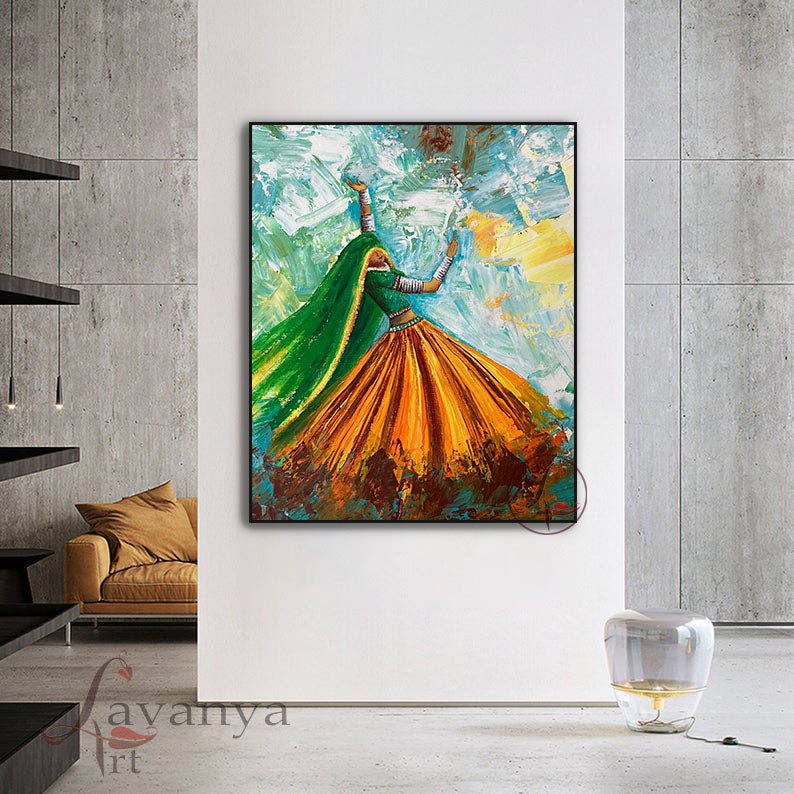Handmade South Asian Woman Art | Modern Indian Canvas Wall Decor