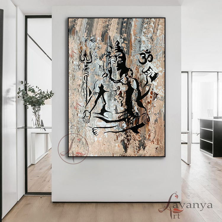 Abstract Shiva Painting | Handmade Textured Indian Canvas Wall Art