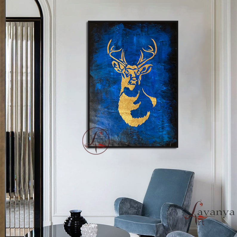 Abstract Deer Canvas Art | Large Minimalist Animal Wall Painting