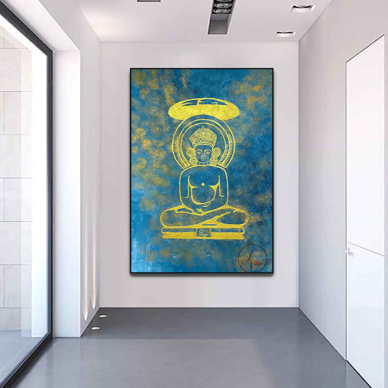 Shri Simandhar Swami Jain Art: Abstract Canvas Painting, bhavi Tirthankara