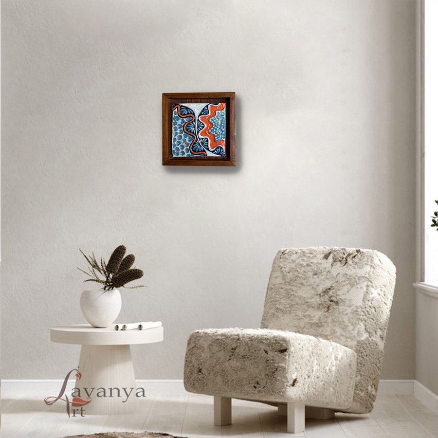 Ceramic Wall Sculpture | Handmade Tile Framed Boho Wall Decor Art