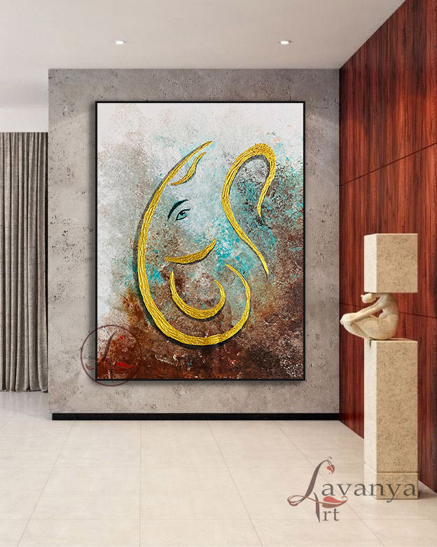 Abstract Ganapati Wall Art | Minimalist Indian Painting