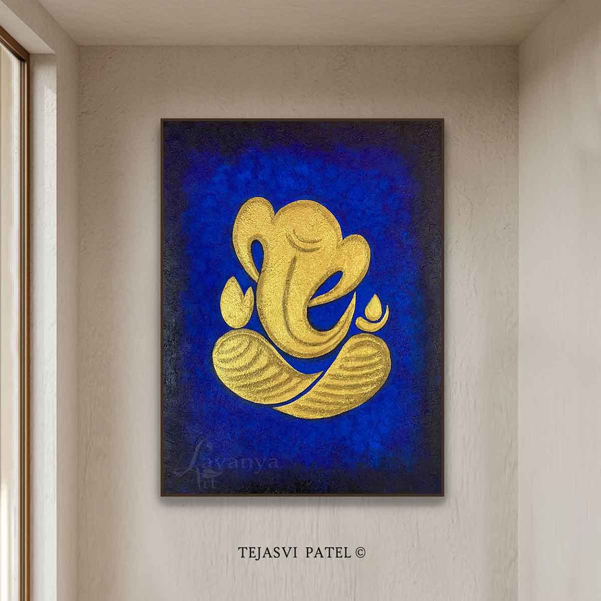 Bring home abstract Indian art by Tejasvi Patel at Lavanya Art Studio, featuring original textured Ganesha paintings full of spiritual charm.