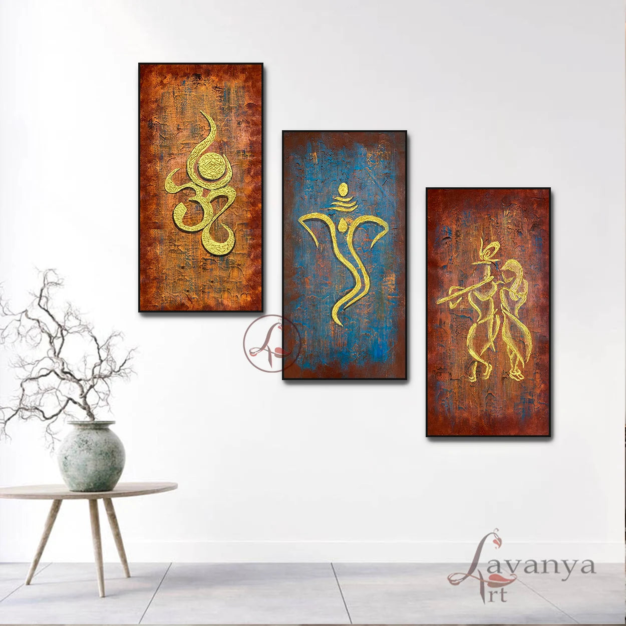 Handmade Ganesha, om, krishna home décor painting designed for modern Indian and luxury interiors.