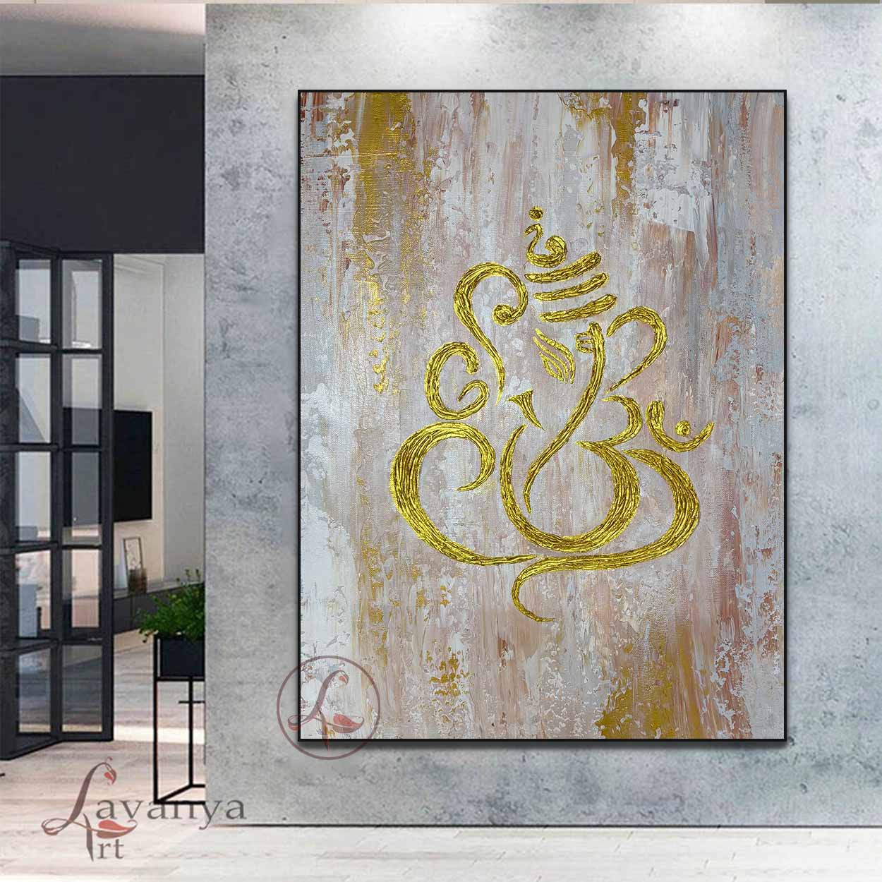 Gold Ganesha Painting | Minimalist Abstract Indian Wall Art