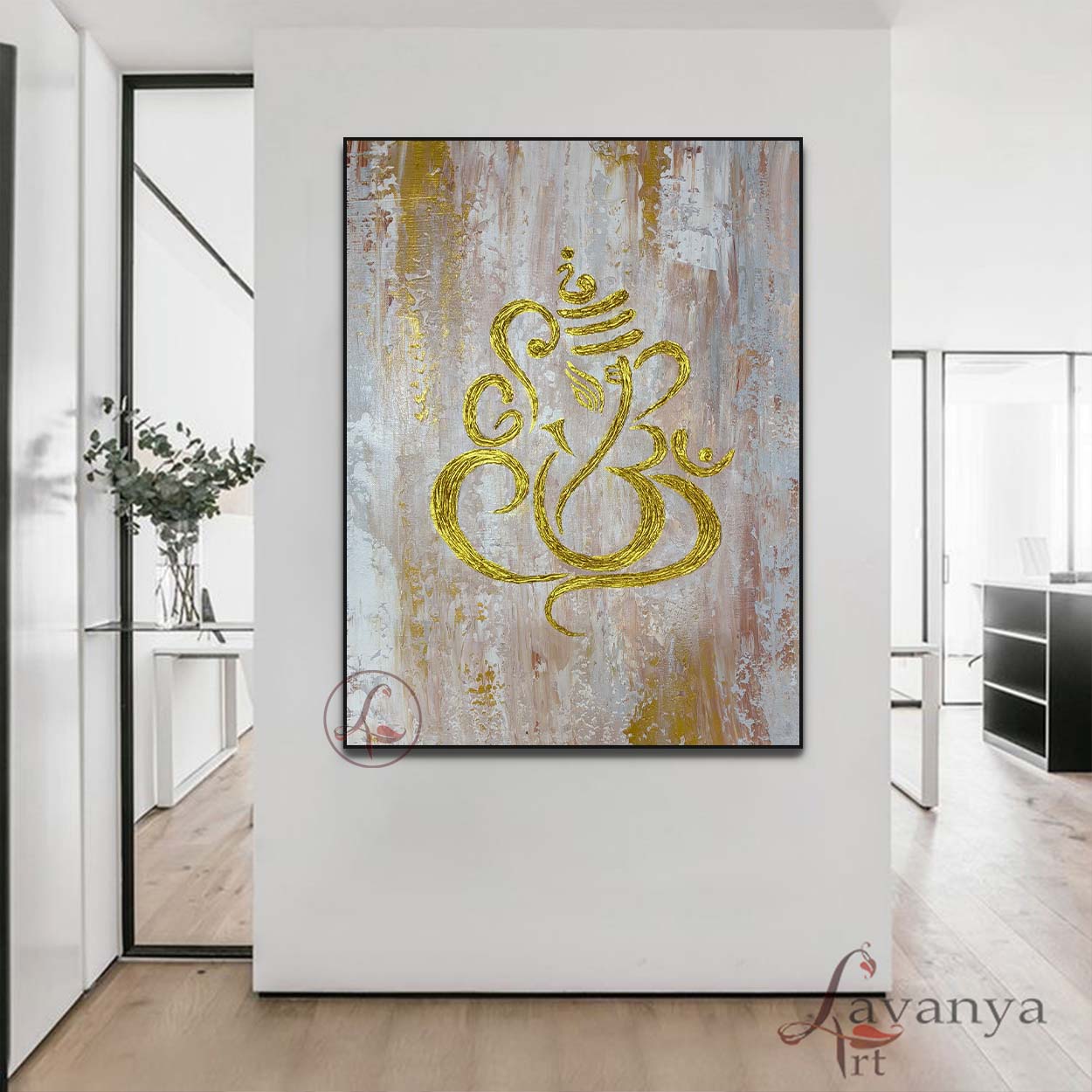 Gold Ganesha Painting | Minimalist Abstract Indian Wall Art