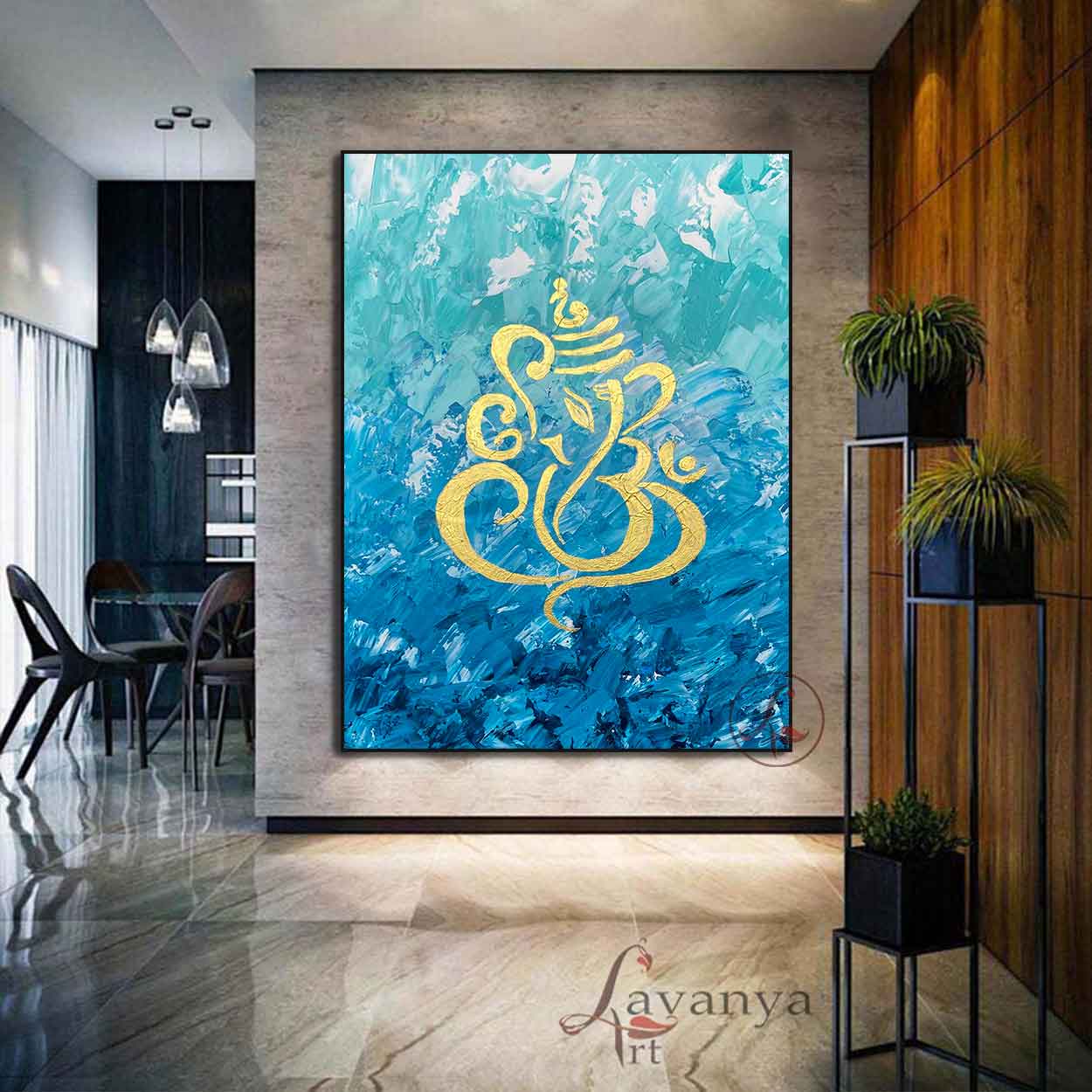 Handmade Ganesha Painting | Abstract Indian Canvas Art