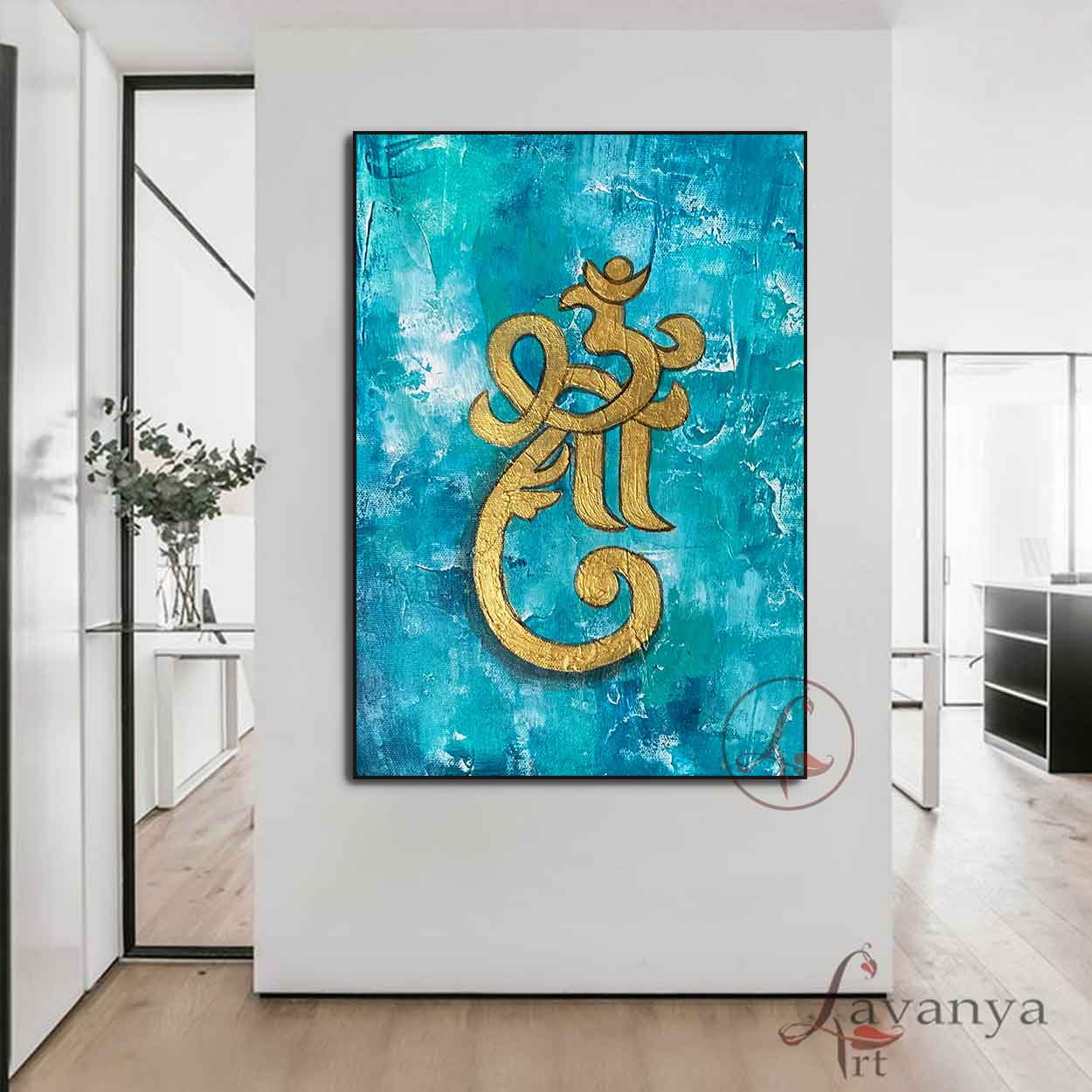 Blue Gold Ganesha Art | Handmade Indian Canvas Painting