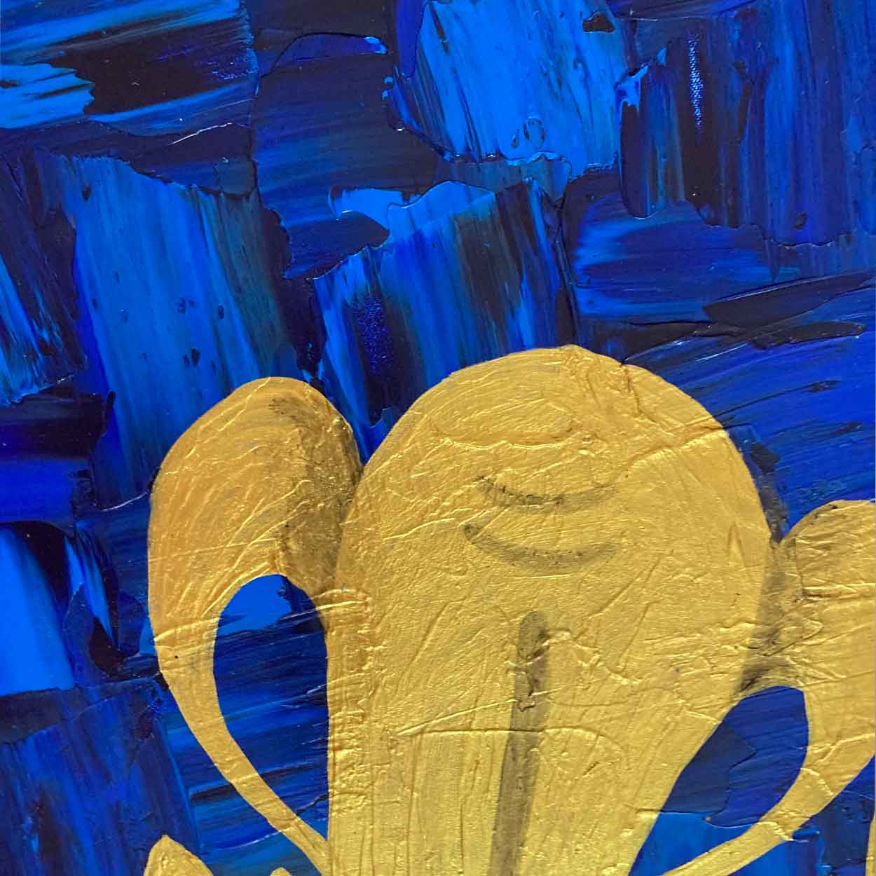 Abstract Ganpati Canvas Painting | Blue Gold Indian Art