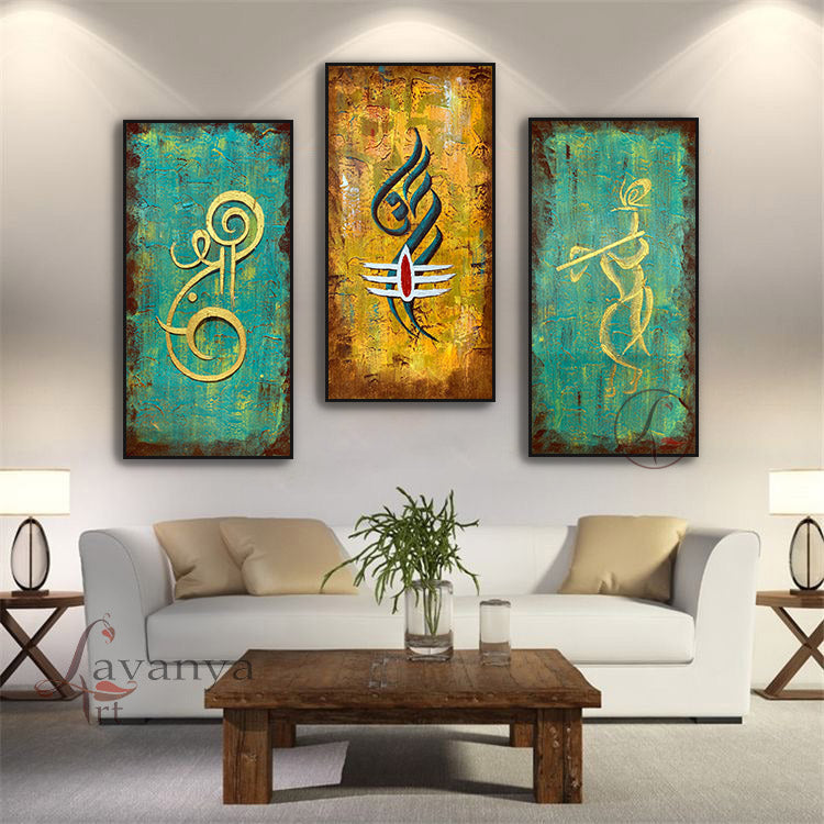 Modern Ganesha,krishna,Shiva painting |Set of 3 Abstract Indian Art