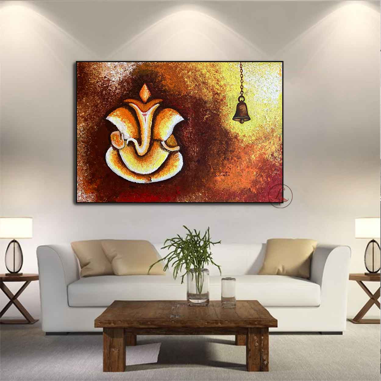 Original Ganpati painting created with premium acrylic textures by Indian artist Tejasvi Patel.