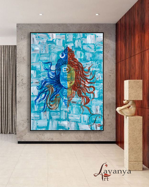 Handmade Shiva Parvati Painting | Original Ardhanarishwar Wall Art