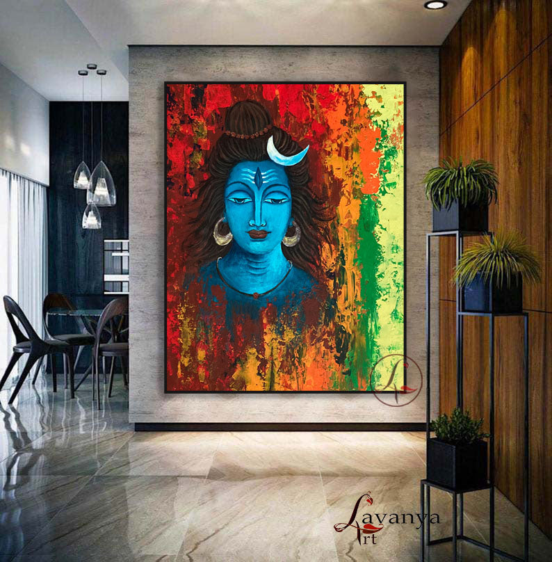Abstract Shiva Painting | Modern Indian Canvas Wall Art