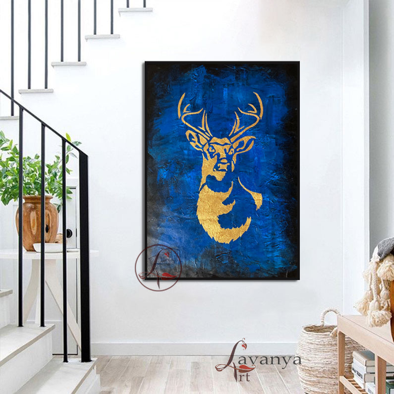 Abstract Deer Canvas Art | Large Minimalist Animal Wall Painting