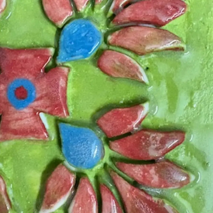 Hand-Carved Ceramic Wall Art | Teak Wood Frame Decor Piece