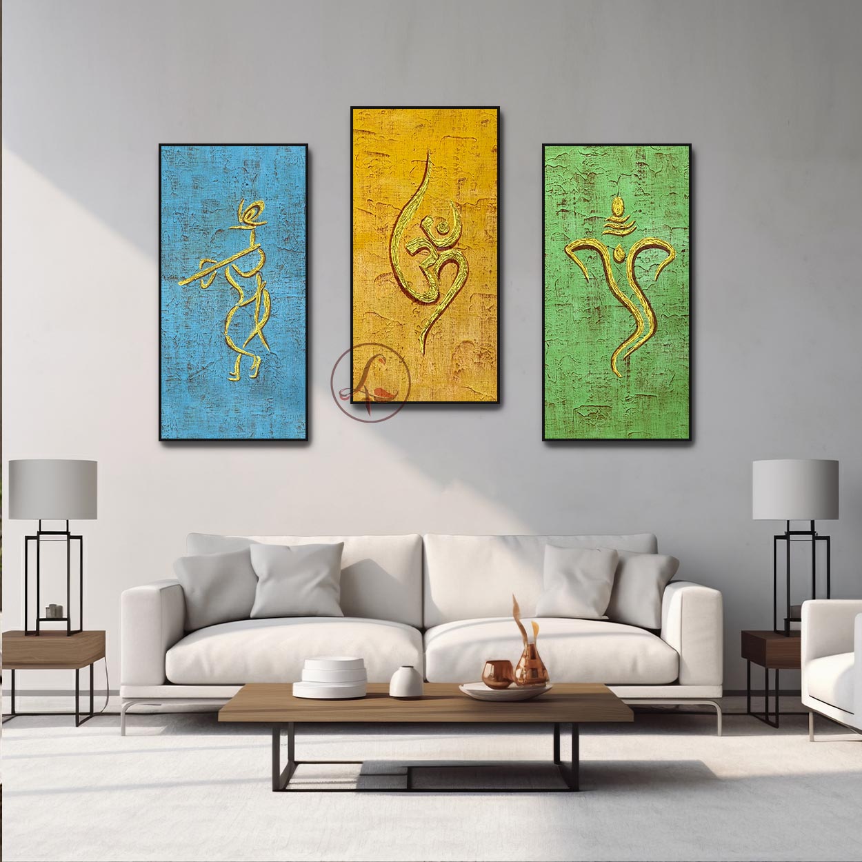 Modern Ganesha,krishna,Om painting |Set of 3 Abstract Indian Art