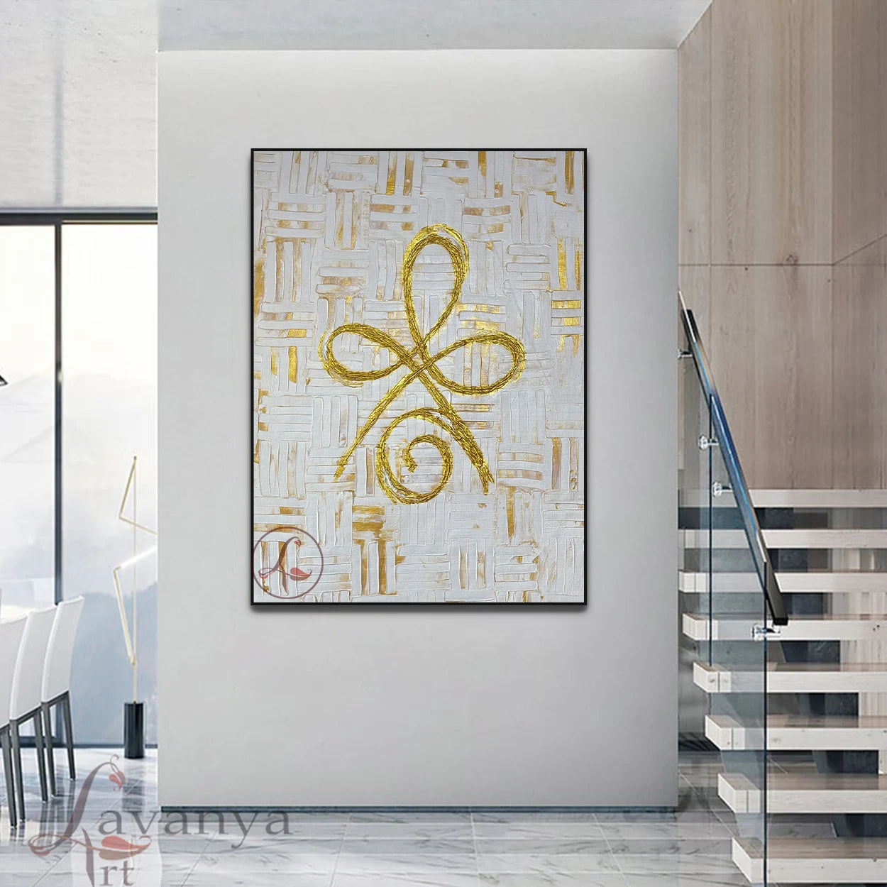 Unconditional Love Symbol | White Gold Abstract Canvas Art