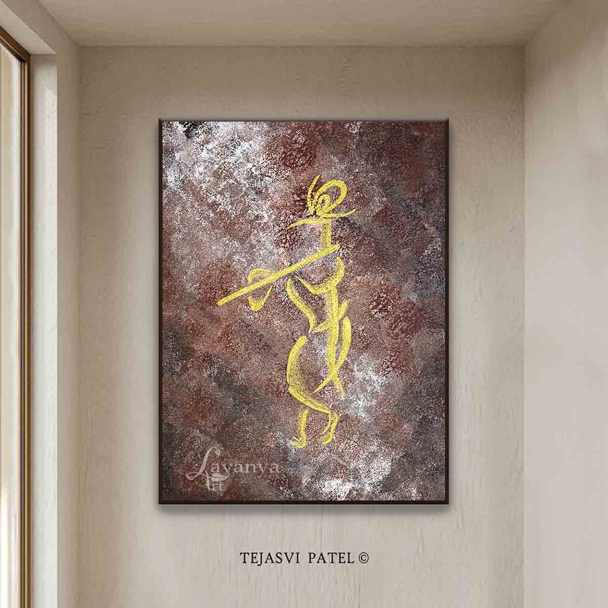 Handmade gold textured Krishna painting with luxurious finish by Lavanya Art Studio.