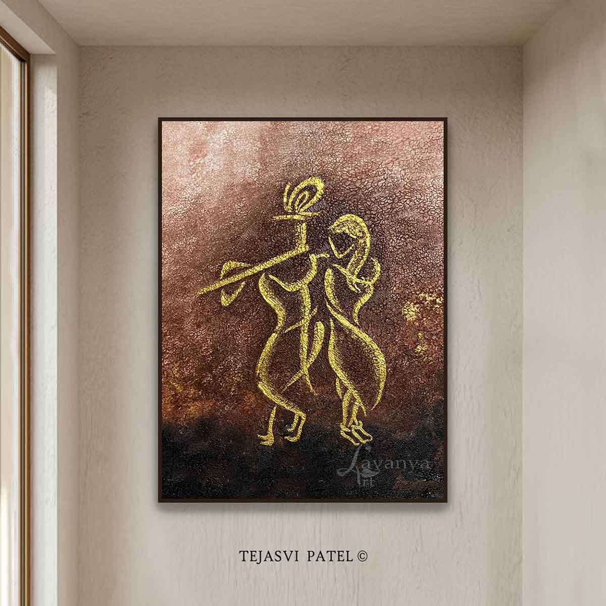 Handmade gold textured Krishna painting with luxurious finish by Lavanya Art Studio.