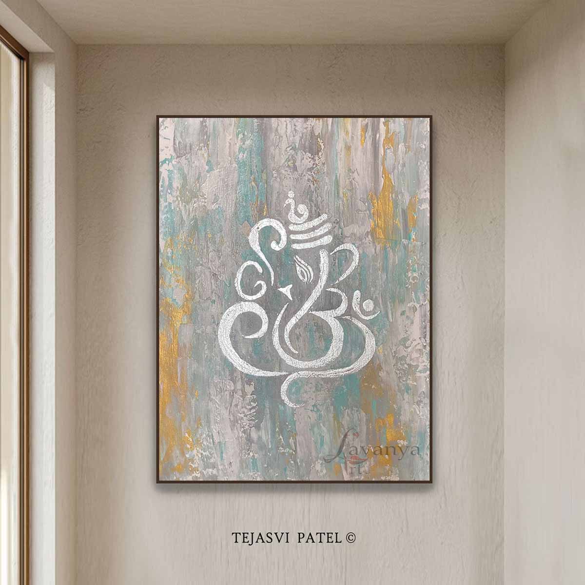 Shop original handcrafted Ganesha Indian art by Tejasvi Patel at Lavanya Art Studio, featuring abstract textured paintings with lasting appeal.
