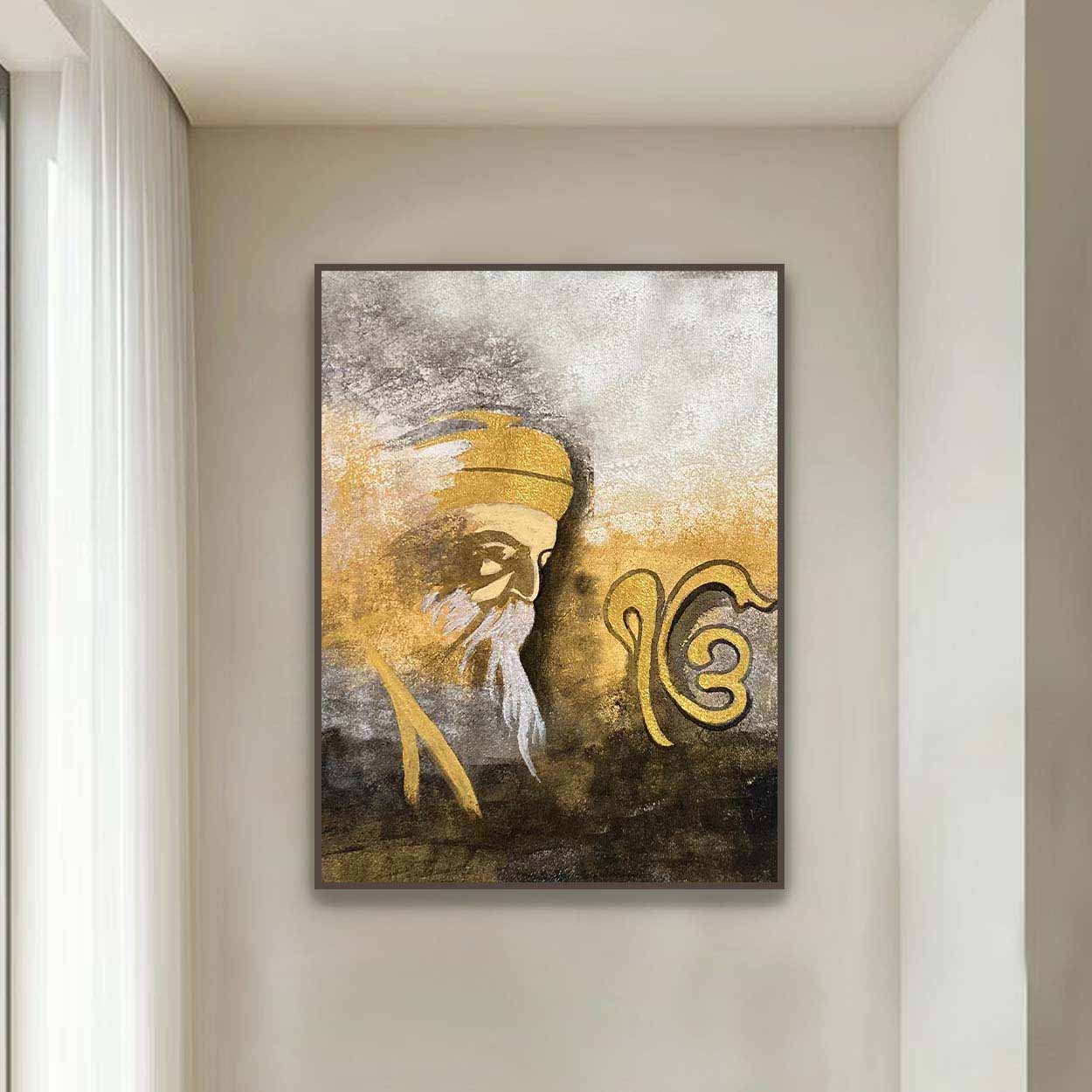 handcrafted Guru Nanak Indian Art by Tejasvi Patel of Lavanya Art Studio, where abstract sikh Art inspires spiritual home decor.
