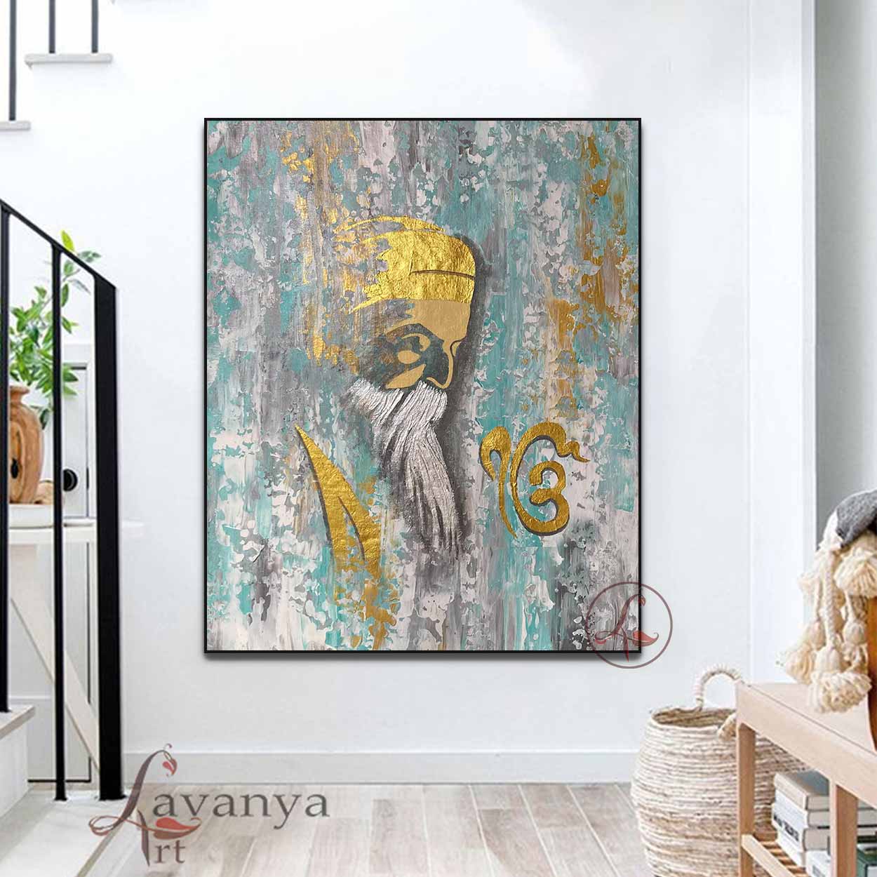 Abstract Sikh Canvas Art | Guru Nanak Painting
