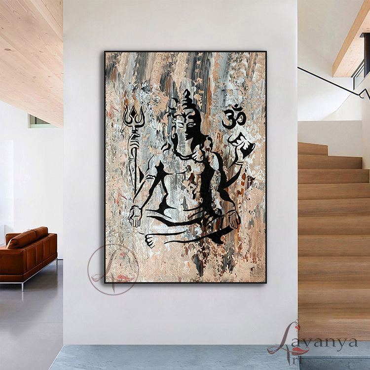 Abstract Shiva Painting | Handmade Textured Indian Canvas Wall Art