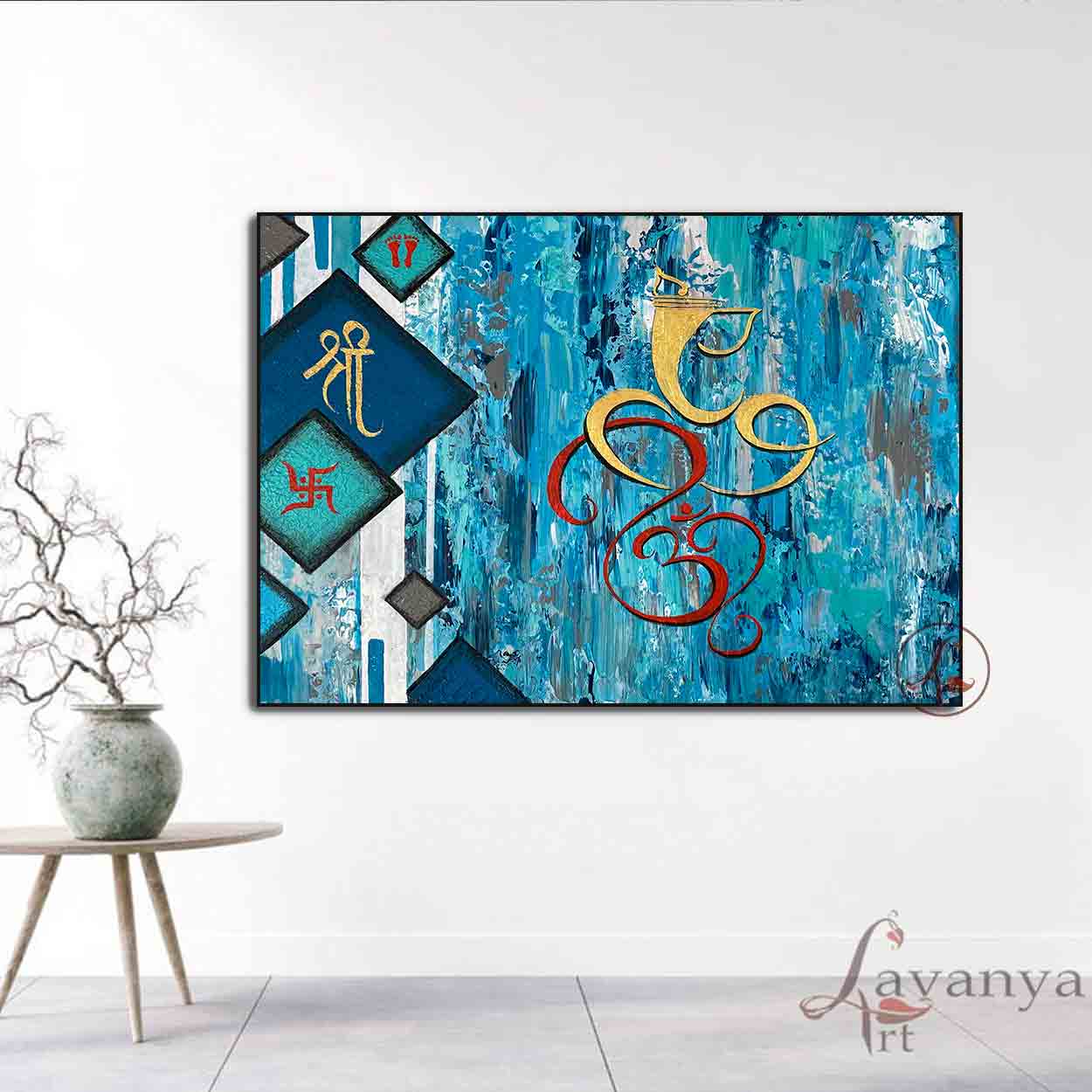 Handmade Ganesha canvas art crafted with palette knife textures and premium acrylics.