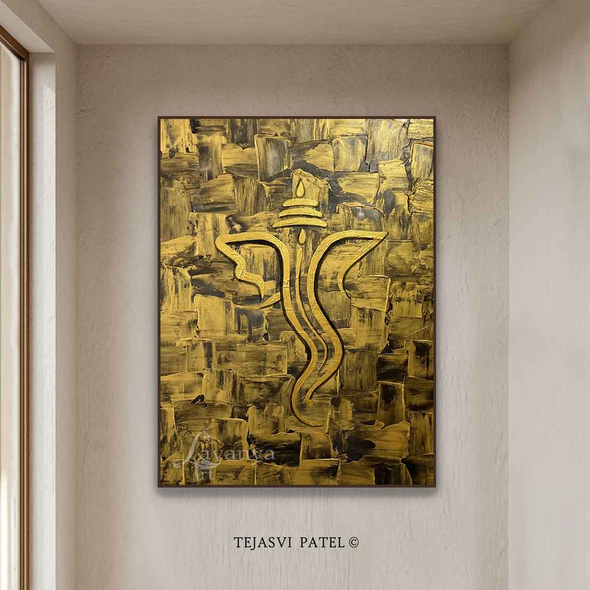 Explore original abstract Ganesha painting by Tejasvi Patel at Lavanya Art Studio, featuring premium Indian art for luxurious contemporary interiors.